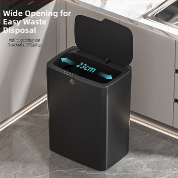 Bekontakčiu būdu atidaroma išmanioji šiukšliadėžė su dangteliu, automatinė pakavimo išmanioji šiukšliadėžė, šiukšliadėžė vonios kambario tarpui