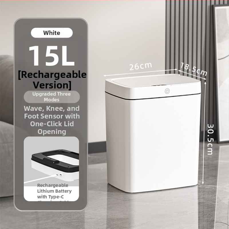 Bekontakčiu būdu atidaroma išmanioji šiukšliadėžė su dangteliu, automatinė pakavimo išmanioji šiukšliadėžė, šiukšliadėžė vonios kambario tarpui