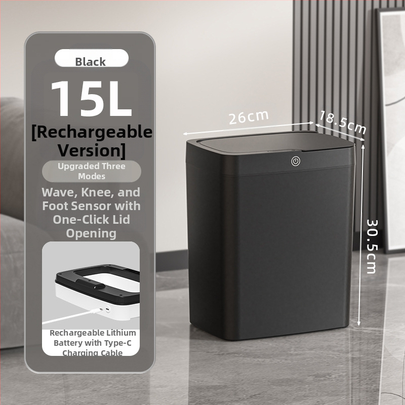 Bekontakčiu būdu atidaroma išmanioji šiukšliadėžė su dangteliu, automatinė pakavimo išmanioji šiukšliadėžė, šiukšliadėžė vonios kambario tarpui