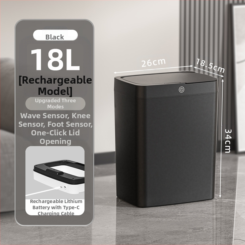 Bekontakčiu būdu atidaroma išmanioji šiukšliadėžė su dangteliu, automatinė pakavimo išmanioji šiukšliadėžė, šiukšliadėžė vonios kambario tarpui