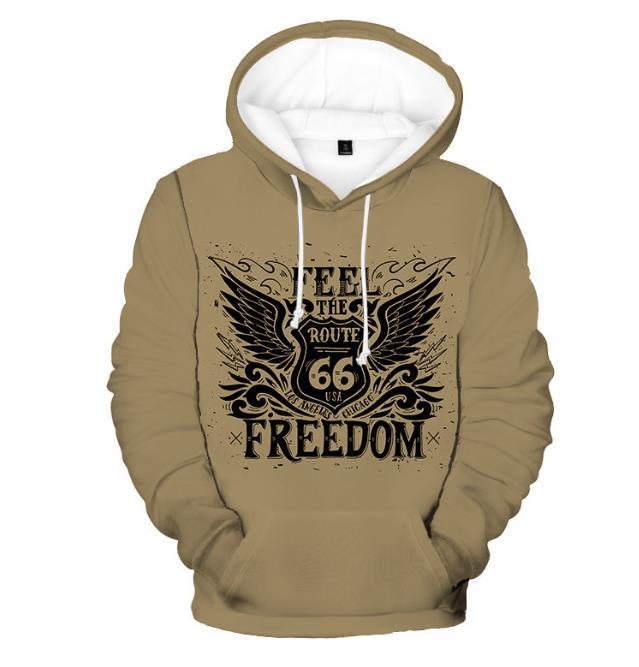 2022. aasta piiriülene USA maantee 66 logoga trükitud 3D kapuutsiga kampsun, üliõpilastele ja naistele, vabaaja kapuutsiga kampsunite tehas