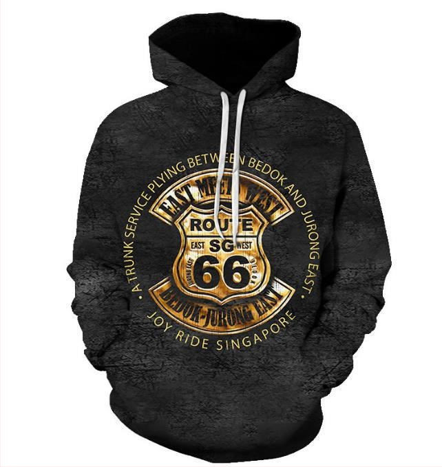 2022. aasta piiriülene USA maantee 66 logoga trükitud 3D kapuutsiga kampsun, üliõpilastele ja naistele, vabaaja kapuutsiga kampsunite tehas