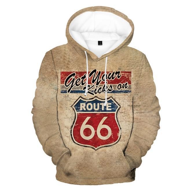 2022. aasta piiriülene USA maantee 66 logoga trükitud 3D kapuutsiga kampsun, üliõpilastele ja naistele, vabaaja kapuutsiga kampsunite tehas