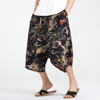 Ανδρικό παντελόνι θαλάσσης κινέζικου στιλ, καλοκαιρινό, χαλαρό σορτς, ανδρικό casual αθλητικό, φλοράλ παντελόνι εξωτερικής χρήσης, παντελόνι πέντε σημείων, μεγάλο μέγεθος
