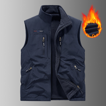 Divpusēja sabiezināta veste ar flīsa kabatu, ar flīsa oderi, vīriešu āra veste, lielizmēra veste bez piedurknēm 3908