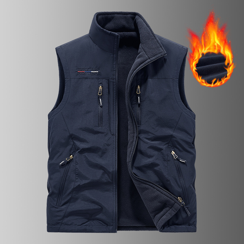 Divpusēja sabiezināta veste ar flīsa kabatu, ar flīsa oderi, vīriešu āra veste, lielizmēra veste bez piedurknēm 3908