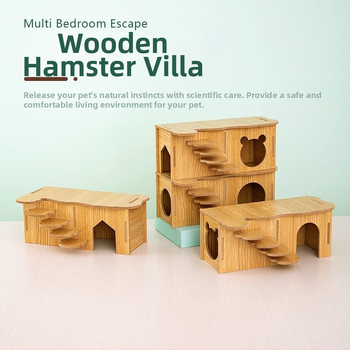 Ξύλινο τοπίο με χάμστερ, μικρό σπίτι, χρυσή αρκούδα, σπίτι απόδρασης, διώροφη βίλα, ψηλό σπίτι, παιχνίδι τοπίου με αντι-δάγκωμα γομφίων