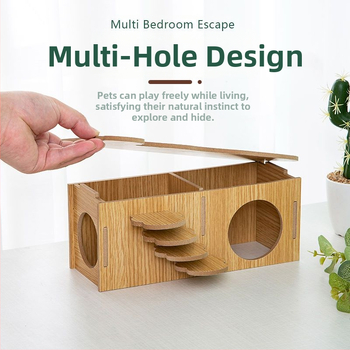 Ξύλινο τοπίο με χάμστερ, μικρό σπίτι, χρυσή αρκούδα, σπίτι απόδρασης, διώροφη βίλα, ψηλό σπίτι, παιχνίδι τοπίου με αντι-δάγκωμα γομφίων