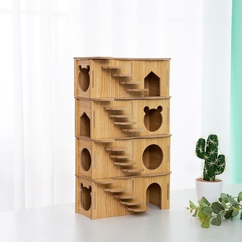 Ξύλινο τοπίο με χάμστερ, μικρό σπίτι, χρυσή αρκούδα, σπίτι απόδρασης, διώροφη βίλα, ψηλό σπίτι, παιχνίδι τοπίου με αντι-δάγκωμα γομφίων