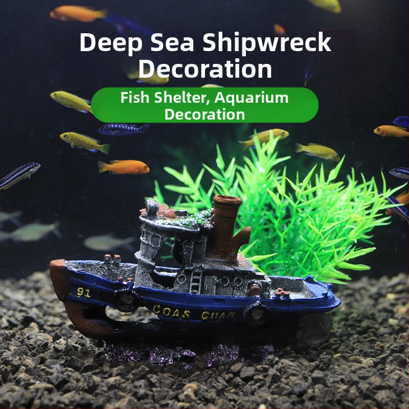 Пиратски кораб Аквариум Пейзаж Декорация за аквариум Пейзажна декорация за лодка Избягване Къща Орнамент Лодка Куха смола Корабокрушение GC