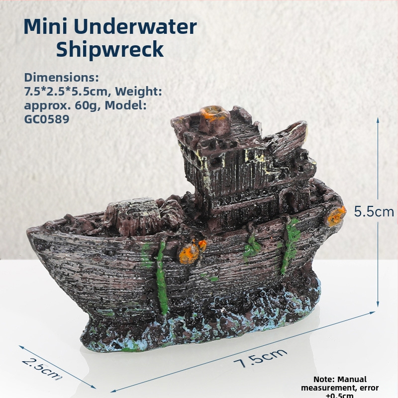 Piraadilaeva akvaariumi maastik, kalapaak, maastiku kaunistus, paadi vältimine, maja kaunistus, paat, õõnesvaiguga laev, laevahukk, GC
