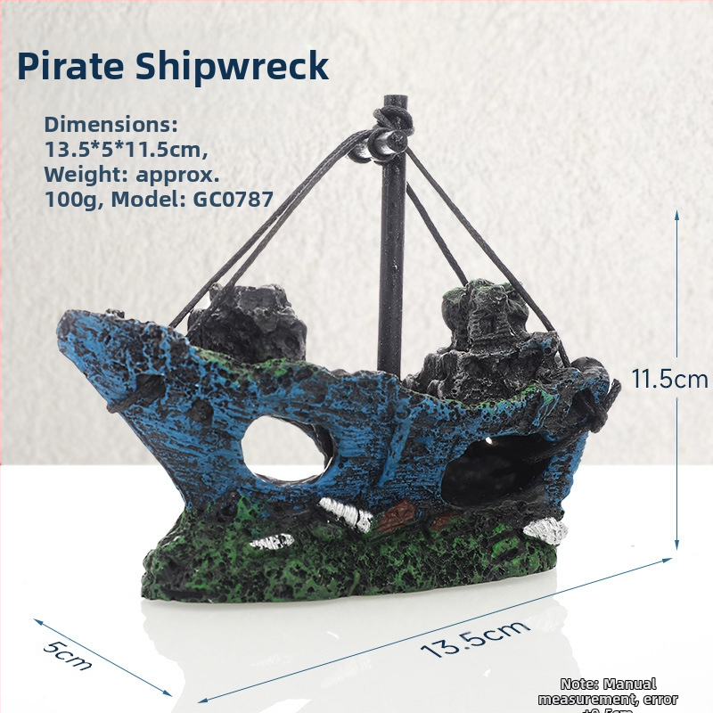 Piraadilaeva akvaariumi maastik, kalapaak, maastiku kaunistus, paadi vältimine, maja kaunistus, paat, õõnesvaiguga laev, laevahukk, GC