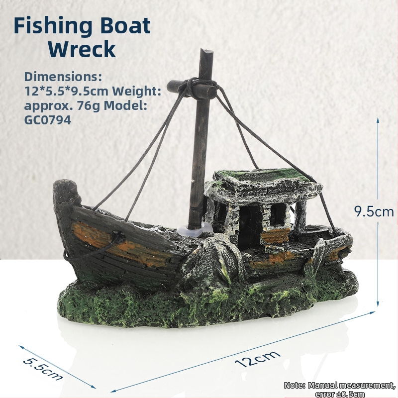 Piraadilaeva akvaariumi maastik, kalapaak, maastiku kaunistus, paadi vältimine, maja kaunistus, paat, õõnesvaiguga laev, laevahukk, GC