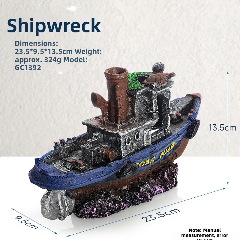 Piraadilaeva akvaariumi maastik, kalapaak, maastiku kaunistus, paadi vältimine, maja kaunistus, paat, õõnesvaiguga laev, laevahukk, GC