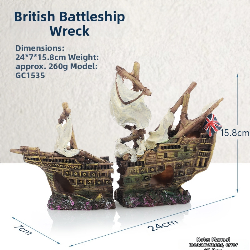 Piraadilaeva akvaariumi maastik, kalapaak, maastiku kaunistus, paadi vältimine, maja kaunistus, paat, õõnesvaiguga laev, laevahukk, GC