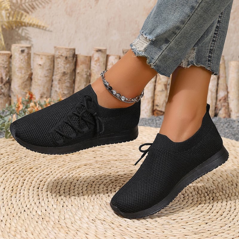 Pantofi sport cu toc înalt pentru femei, model Fly-Knit, fără toc, cu vârf închis și design respirabil, pentru șofat, pentru mame