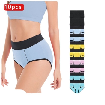 Piiriülene 10-osaline Amazoni puuvillane naiste aluspesu kõrge vöökoha ja puusaga, mitme suurusega kontrastne naiste aluspesu