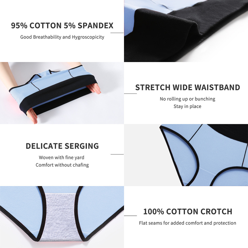 Piiriülene 10-osaline Amazoni puuvillane naiste aluspesu kõrge vöökoha ja puusaga, mitme suurusega kontrastne naiste aluspesu