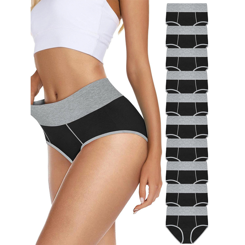 Piiriülene 10-osaline Amazoni puuvillane naiste aluspesu kõrge vöökoha ja puusaga, mitme suurusega kontrastne naiste aluspesu