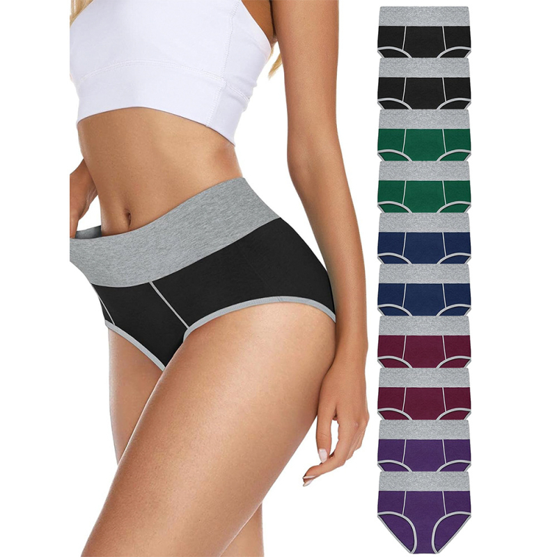Piiriülene 10-osaline Amazoni puuvillane naiste aluspesu kõrge vöökoha ja puusaga, mitme suurusega kontrastne naiste aluspesu