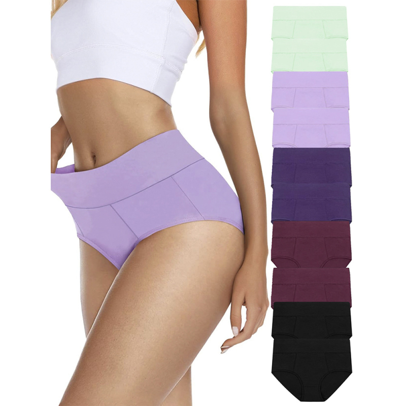 Piiriülene 10-osaline Amazoni puuvillane naiste aluspesu kõrge vöökoha ja puusaga, mitme suurusega kontrastne naiste aluspesu