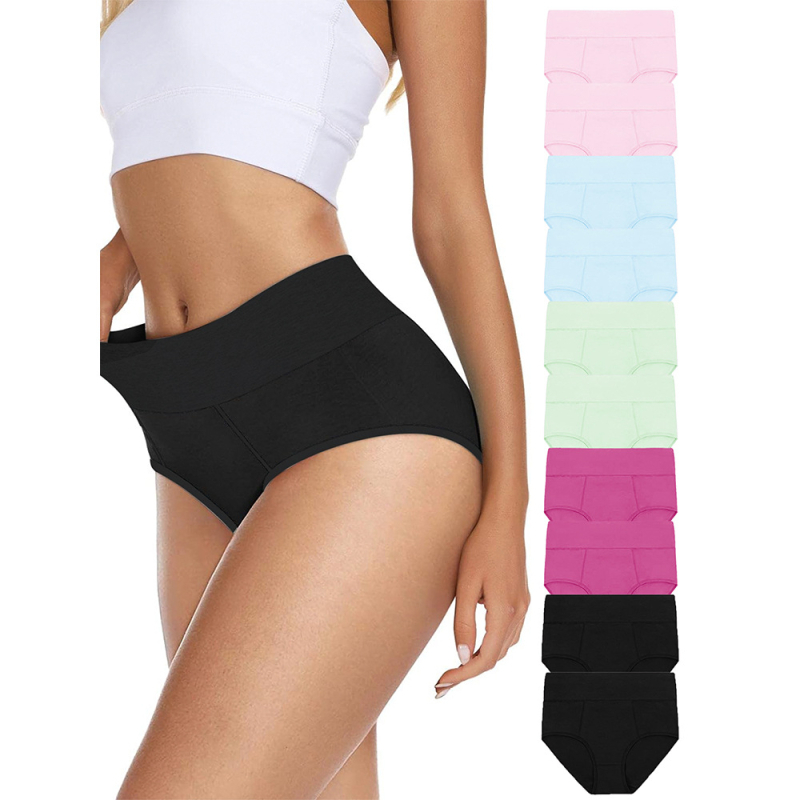 Piiriülene 10-osaline Amazoni puuvillane naiste aluspesu kõrge vöökoha ja puusaga, mitme suurusega kontrastne naiste aluspesu