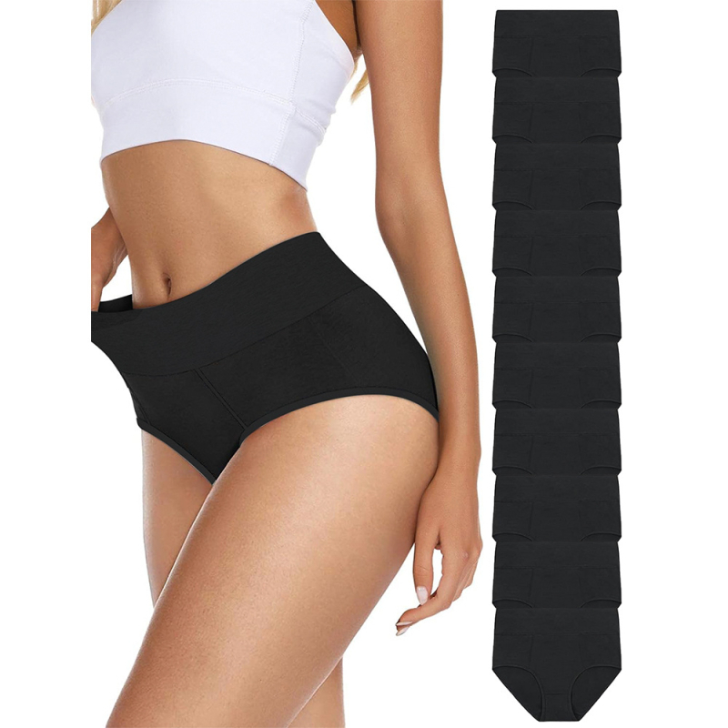 Piiriülene 10-osaline Amazoni puuvillane naiste aluspesu kõrge vöökoha ja puusaga, mitme suurusega kontrastne naiste aluspesu