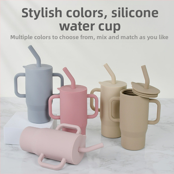 Kūdikių ir mažylių mokomasis šiaudelis su rankena, apsaugantis nuo kritimo ir pratekėjimo, sandarus maistinio silikono tiesioginio gėrimo puodelis, vaikų mokymosi gėrimo puodelis