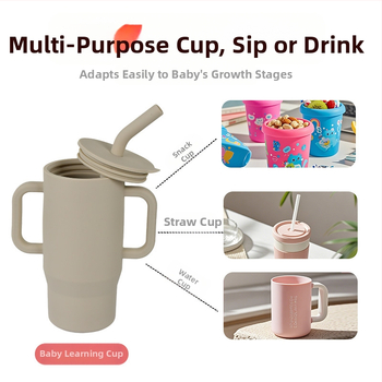 Kūdikių ir mažylių mokomasis šiaudelis su rankena, apsaugantis nuo kritimo ir pratekėjimo, sandarus maistinio silikono tiesioginio gėrimo puodelis, vaikų mokymosi gėrimo puodelis