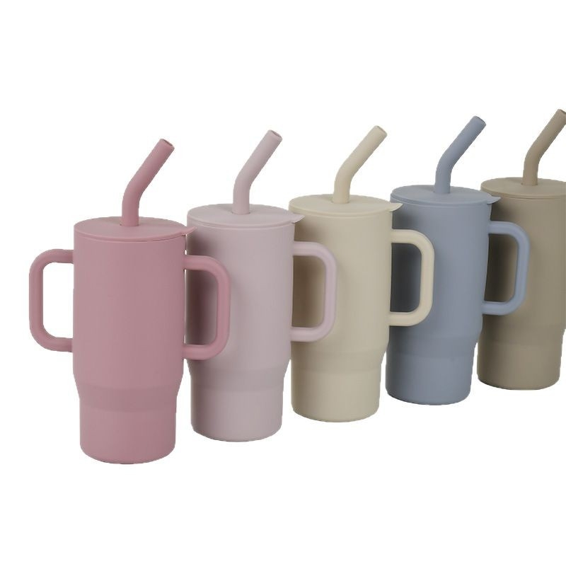 Kūdikių ir mažylių mokomasis šiaudelis su rankena, apsaugantis nuo kritimo ir pratekėjimo, sandarus maistinio silikono tiesioginio gėrimo puodelis, vaikų mokymosi gėrimo puodelis