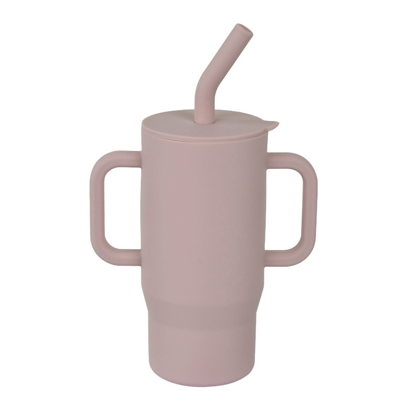 Kūdikių ir mažylių mokomasis šiaudelis su rankena, apsaugantis nuo kritimo ir pratekėjimo, sandarus maistinio silikono tiesioginio gėrimo puodelis, vaikų mokymosi gėrimo puodelis