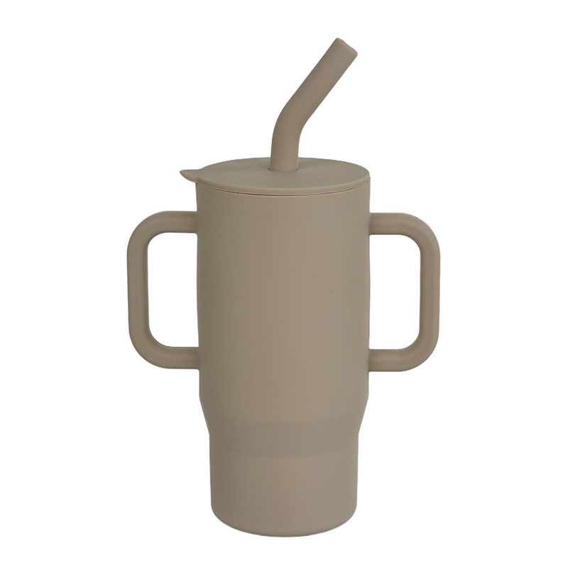 Kūdikių ir mažylių mokomasis šiaudelis su rankena, apsaugantis nuo kritimo ir pratekėjimo, sandarus maistinio silikono tiesioginio gėrimo puodelis, vaikų mokymosi gėrimo puodelis