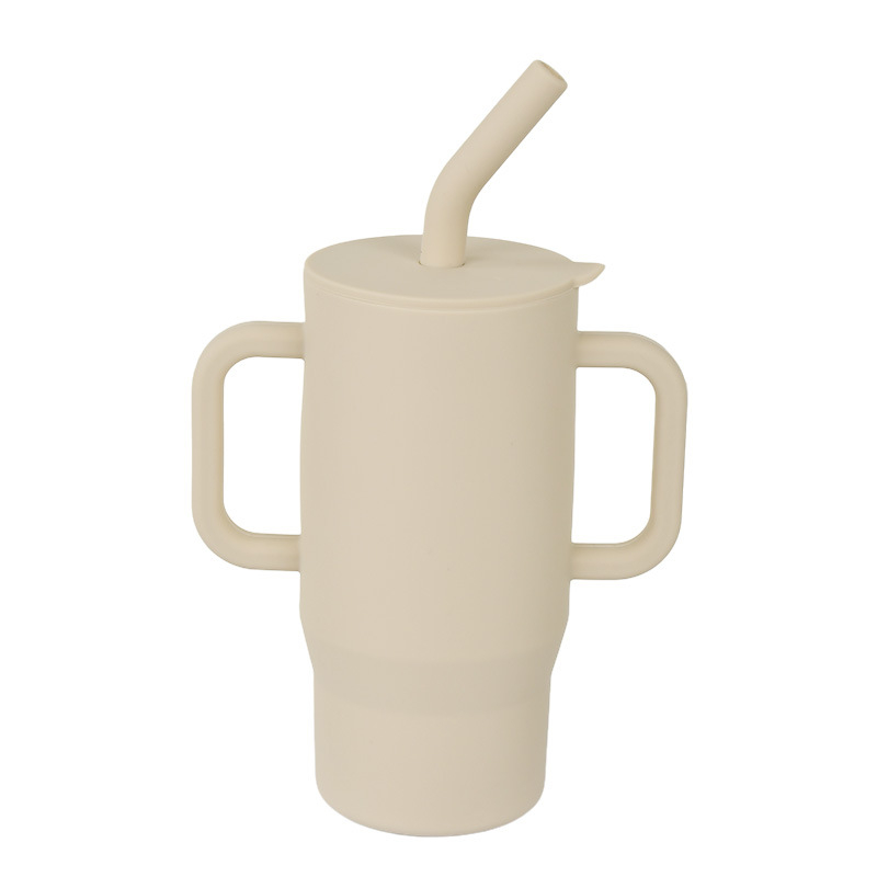 Kūdikių ir mažylių mokomasis šiaudelis su rankena, apsaugantis nuo kritimo ir pratekėjimo, sandarus maistinio silikono tiesioginio gėrimo puodelis, vaikų mokymosi gėrimo puodelis