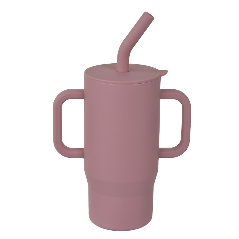 Kūdikių ir mažylių mokomasis šiaudelis su rankena, apsaugantis nuo kritimo ir pratekėjimo, sandarus maistinio silikono tiesioginio gėrimo puodelis, vaikų mokymosi gėrimo puodelis