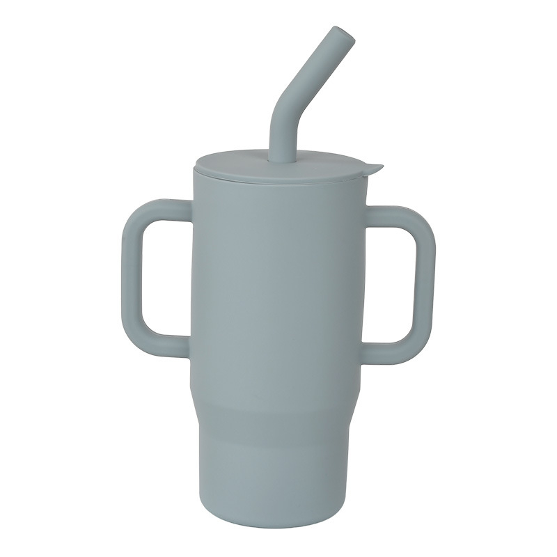 Kūdikių ir mažylių mokomasis šiaudelis su rankena, apsaugantis nuo kritimo ir pratekėjimo, sandarus maistinio silikono tiesioginio gėrimo puodelis, vaikų mokymosi gėrimo puodelis