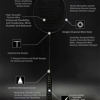 Badmintono raketė iš kompozitinės anglies pluošto, itin lengva, 4 colių, vienguba ir dviguba, patvari, dviguba treniruočių raketė, maža, juoda, suaugusiems, puolimo tipo