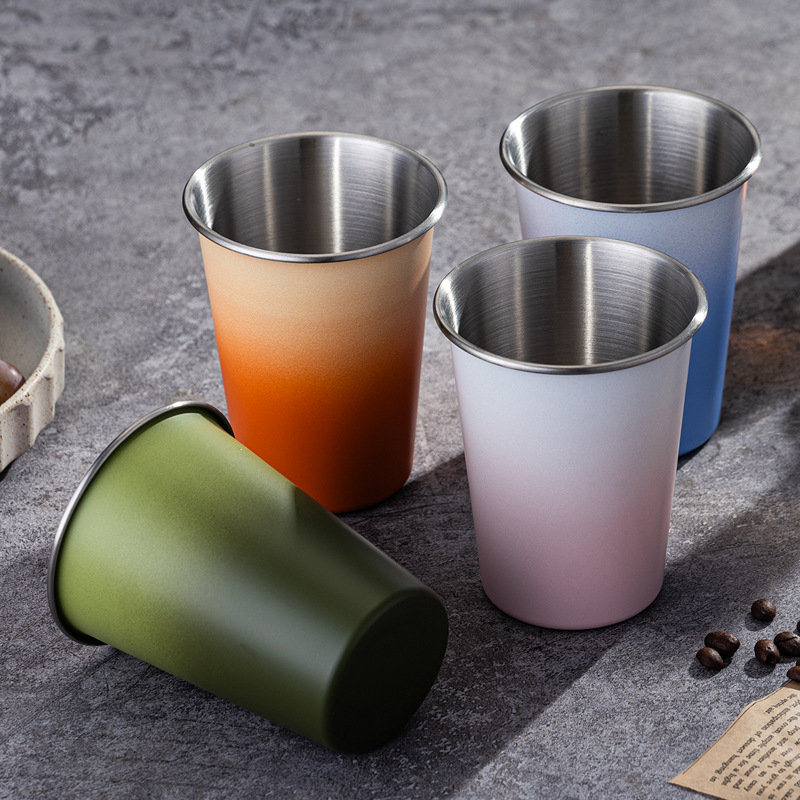 Nerūdijančio plieno alaus puodelis didelės talpos vieno sluoksnio vandens puodelis garbanotas vyno puodelis pieno arbatos kavos puodelis nešiojamas kempingo puodelis