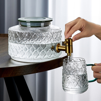 Stiklinis šaldytuvo šalto vandens butelis su čiaupu vasarinių vaisių arbatos kibirėlis, atsparus aukštai temperatūrai, ledinio vandens gėrimų kibirėlis, šalto vandens ekstrakcijos puodas, šalto vandens butelis