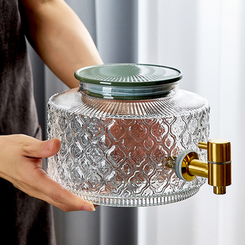 Stiklinis šaldytuvo šalto vandens butelis su čiaupu vasarinių vaisių arbatos kibirėlis, atsparus aukštai temperatūrai, ledinio vandens gėrimų kibirėlis, šalto vandens ekstrakcijos puodas, šalto vandens butelis