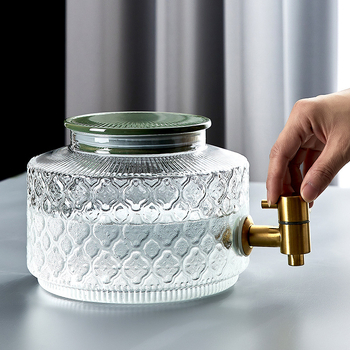 Stiklinis šaldytuvo šalto vandens butelis su čiaupu vasarinių vaisių arbatos kibirėlis, atsparus aukštai temperatūrai, ledinio vandens gėrimų kibirėlis, šalto vandens ekstrakcijos puodas, šalto vandens butelis