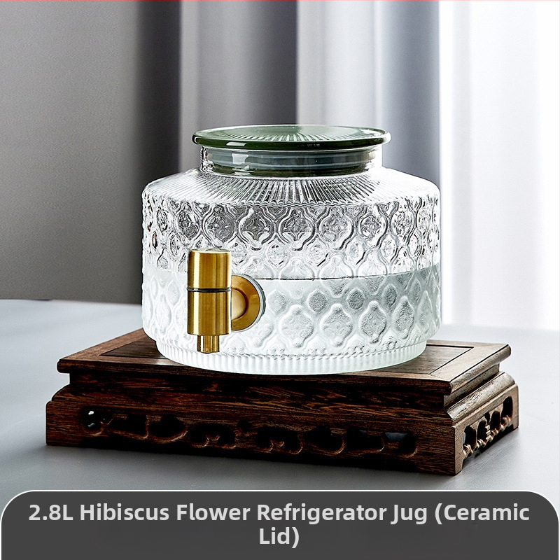 Stiklinis šaldytuvo šalto vandens butelis su čiaupu vasarinių vaisių arbatos kibirėlis, atsparus aukštai temperatūrai, ledinio vandens gėrimų kibirėlis, šalto vandens ekstrakcijos puodas, šalto vandens butelis