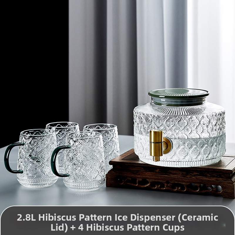 Stiklinis šaldytuvo šalto vandens butelis su čiaupu vasarinių vaisių arbatos kibirėlis, atsparus aukštai temperatūrai, ledinio vandens gėrimų kibirėlis, šalto vandens ekstrakcijos puodas, šalto vandens butelis