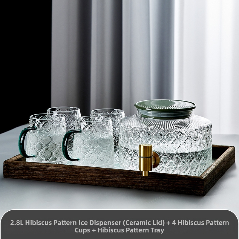 Stiklinis šaldytuvo šalto vandens butelis su čiaupu vasarinių vaisių arbatos kibirėlis, atsparus aukštai temperatūrai, ledinio vandens gėrimų kibirėlis, šalto vandens ekstrakcijos puodas, šalto vandens butelis