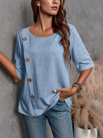 2025 Европейски и американски трансгранични нови дамски памучни и ленени копчета, модни ежедневни топове