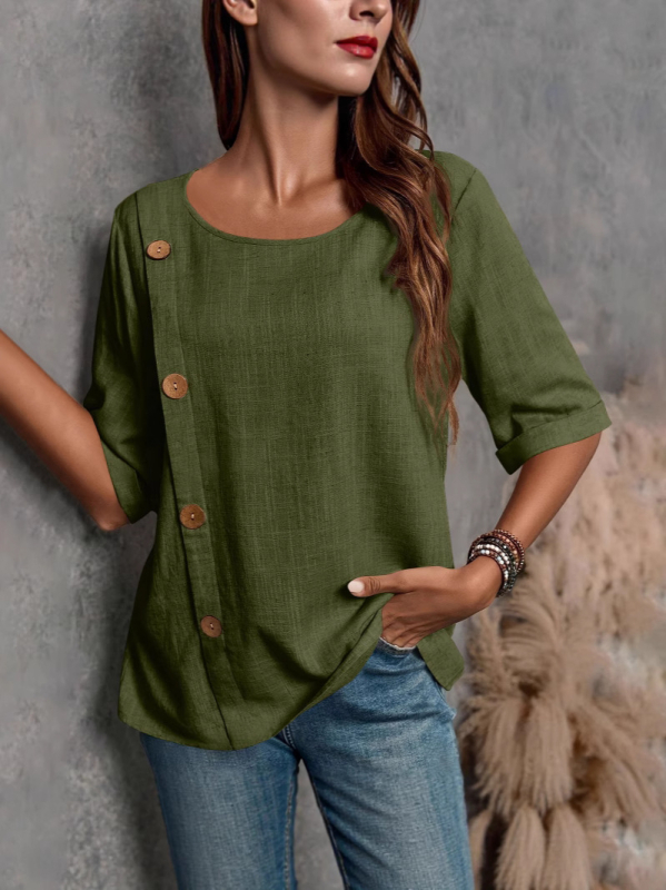 2025. aasta Euroopa ja Ameerika piiriülesed uued naiste puuvillast ja linasest nööbist moodsed vabaajapluusid