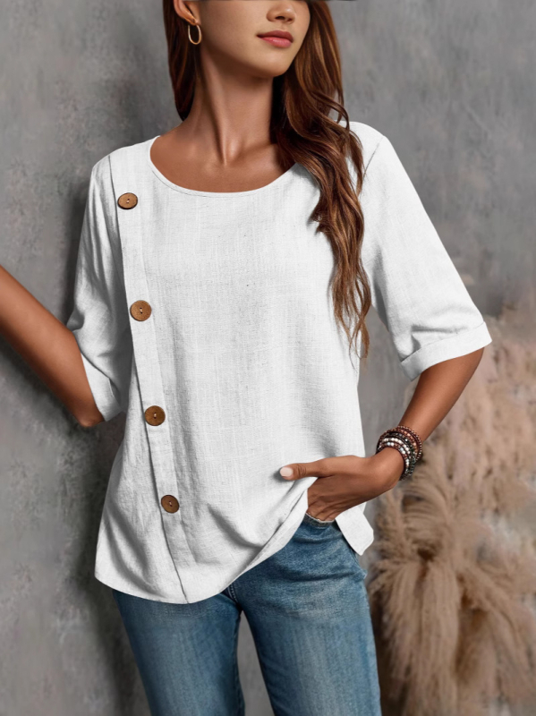 2025. aasta Euroopa ja Ameerika piiriülesed uued naiste puuvillast ja linasest nööbist moodsed vabaajapluusid