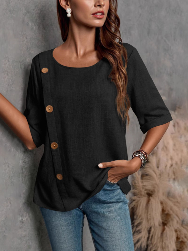 2025. aasta Euroopa ja Ameerika piiriülesed uued naiste puuvillast ja linasest nööbist moodsed vabaajapluusid