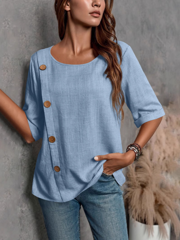 2025. aasta Euroopa ja Ameerika piiriülesed uued naiste puuvillast ja linasest nööbist moodsed vabaajapluusid