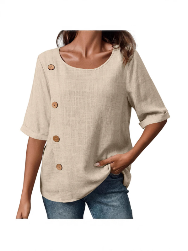 2025. aasta Euroopa ja Ameerika piiriülesed uued naiste puuvillast ja linasest nööbist moodsed vabaajapluusid