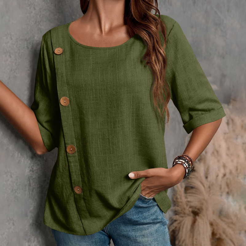 2025. aasta Euroopa ja Ameerika piiriülesed uued naiste puuvillast ja linasest nööbist moodsed vabaajapluusid